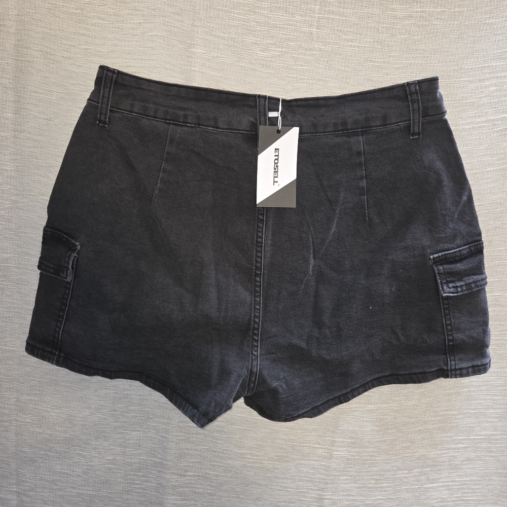 Etosel black Charcoal Denim Skort skirt shorts goth - Picture 4 of 8